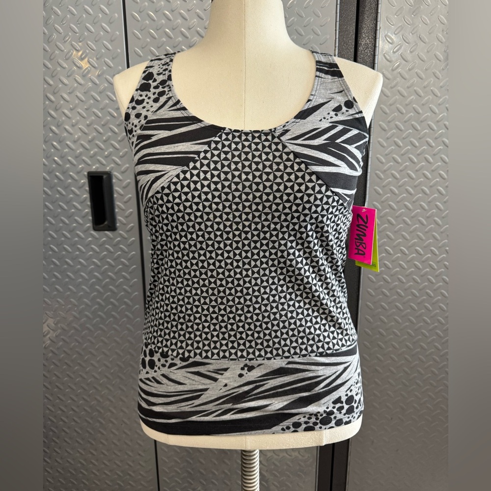 NEW Zumba Black and Gray Patterned Workout Racerback Top
